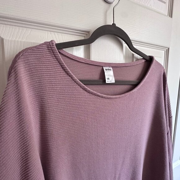 Women's Size 14 Anko Mauve Pink Dolman Bat Wing Half Sleeve Ribbed Top NWOT - Picture 3 of 5